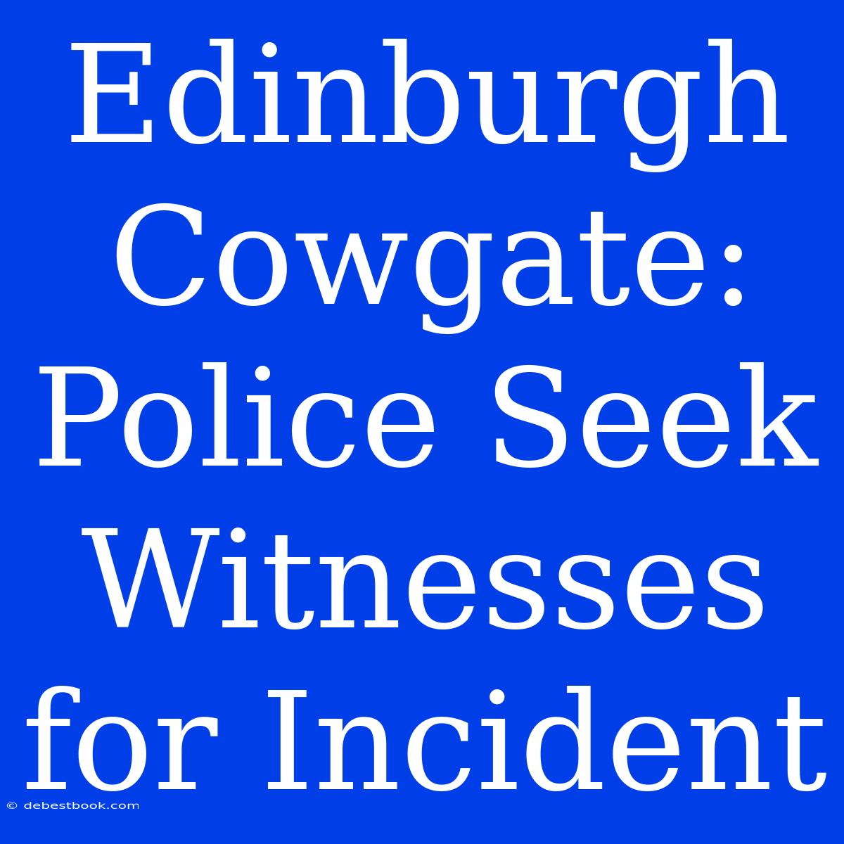 Edinburgh Cowgate: Police Seek Witnesses For Incident