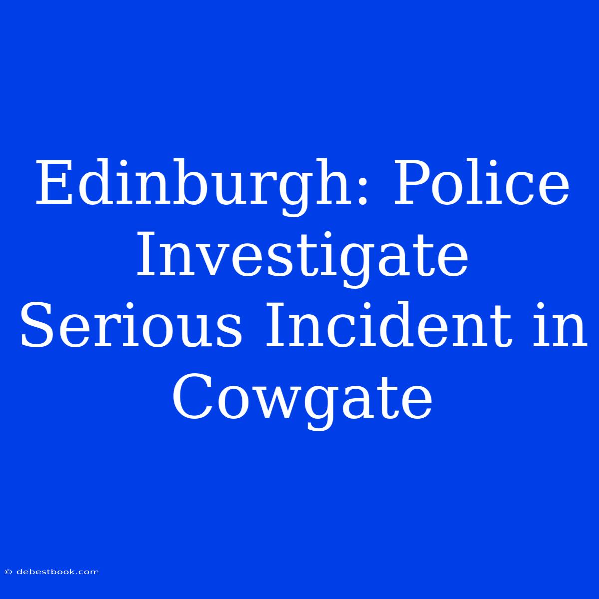 Edinburgh: Police Investigate Serious Incident In Cowgate